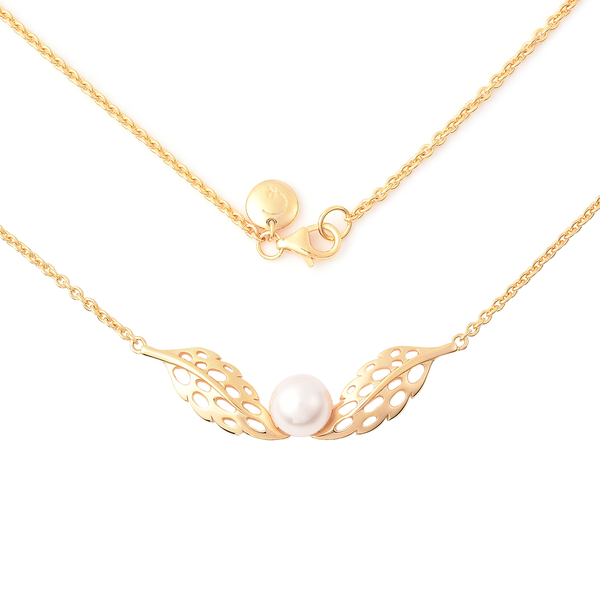 RACHEL GALLEY - Freshwater White Pearl Feather Necklace (Size 24) in Yellow Gold Overlay Sterling Silver
