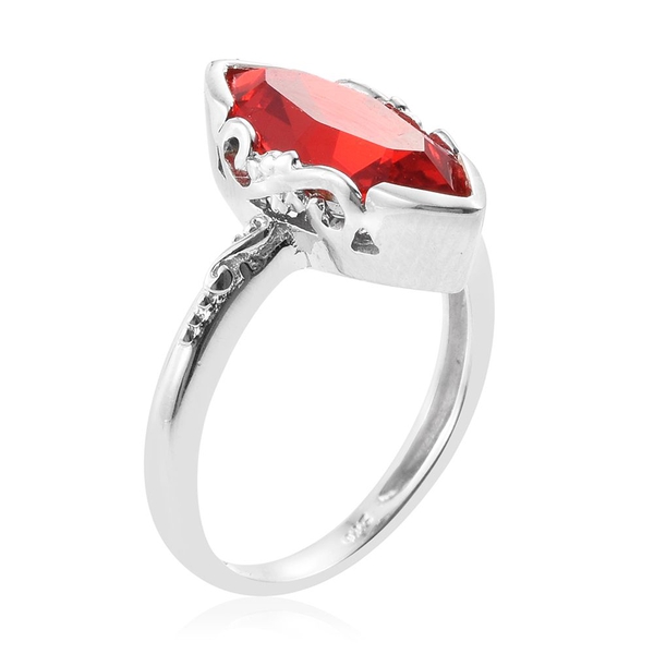 Lustro Stella  - Light Siam Colour Crystal (Mrq) Solitaire Ring in Platinum Overlay Sterling Silver