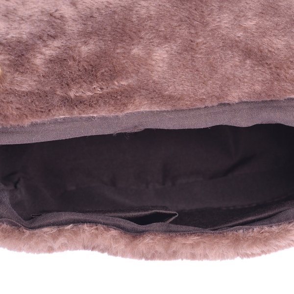 Faux Fur Chocolate Colour Crossbody Bag with Chain Strap (Size 24x19x10 Cm)