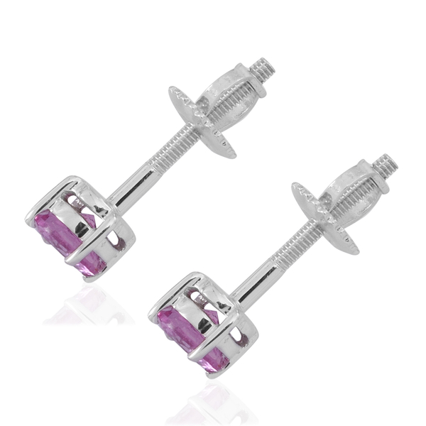 ILIANA 18K White Gold 1 Carat Pink Sapphire Round Solitaire Stud Earrings with Screw Back.