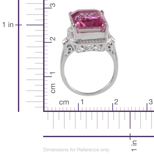 Kunzite Colour Quartz (Oct 13.50 Ct), Diamond Ring in Platinum Overlay Sterling Silver 13.520 Ct.