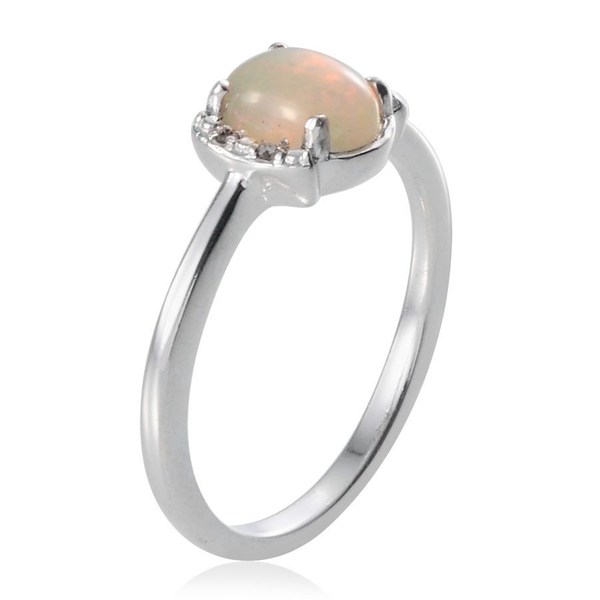 Ethiopian Welo Opal (Ovl 0.75 Ct), Diamond Ring in Platinum Overlay Sterling Silver 0.770 Ct.