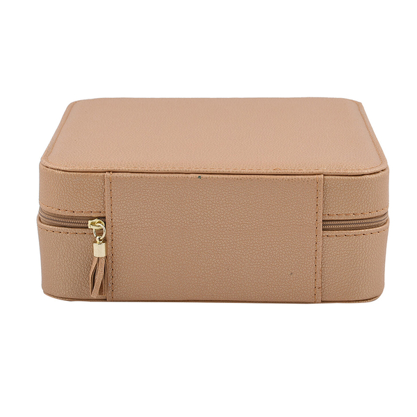 LUCYQ - Portable Large Jewellery Box with Zipper Closure (Size 20x20x8 Cm) - Gold & Grey