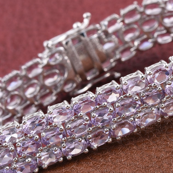 Rose De France Amethyst (Ovl) Bracelet (Size 7.5) in Platinum Overlay Sterling Silver 23.250 Ct.