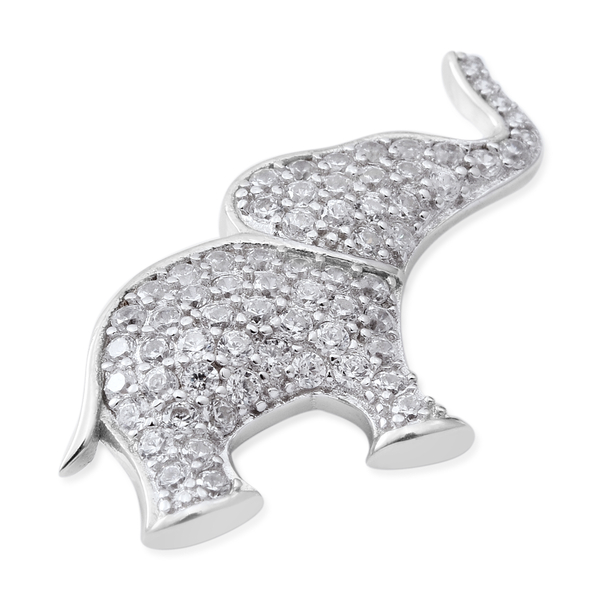 ELANZA Simulated Diamond (Rnd) Elephant Pendant in Rhodium Overlay Sterling Silver
