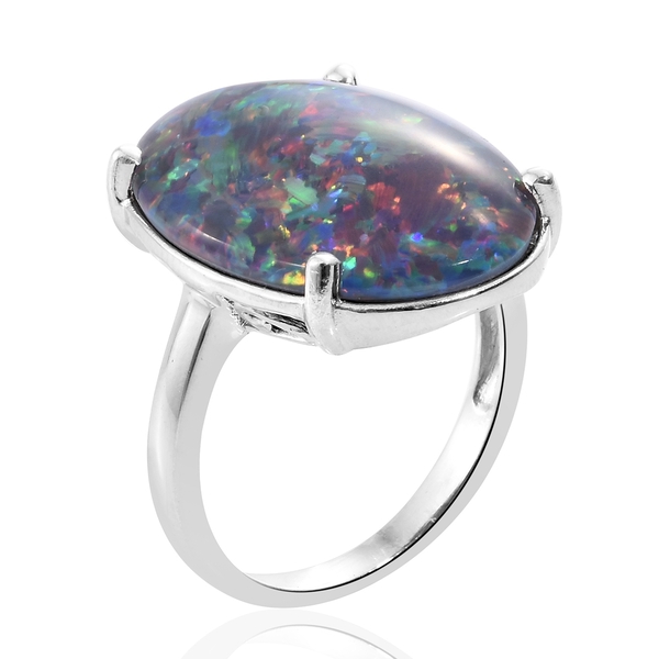Exclusive Edition- Rare Size AAA Australian Boulder Opal (Ovl 25x18 mm) Ring in Platinum Overlay Sterling Silver 15.750 Ct.