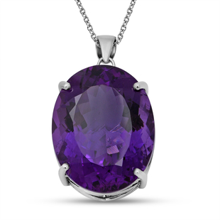 Lusaka Amethyst Pendant With Chain (Size 24) in Platinum Overlay Sterling Silver 49.00 Ct.