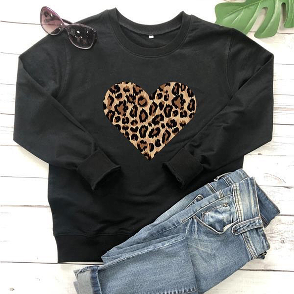 Kris Ana Leopard Heart Sweatshirt (Size XL- 14-16) - Black