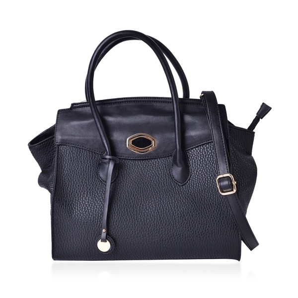 Black Colour Tote Bag with Adjustable and Removable Shoulder Strap (Size 32X30X15 Cm)