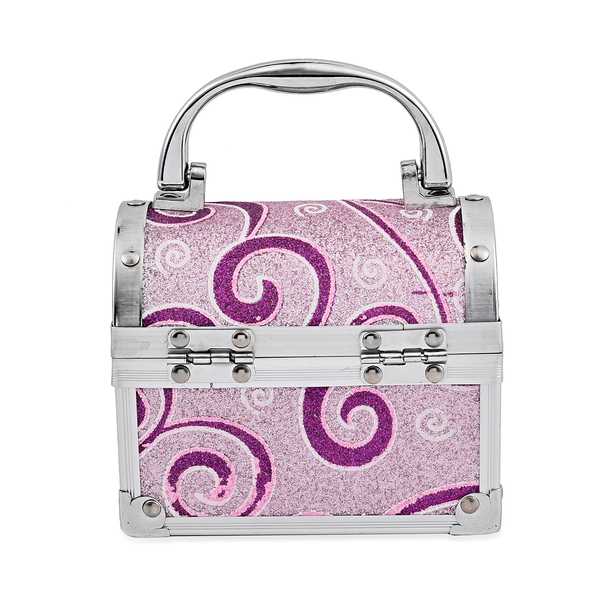 2 Layer Flower Pattern Aluminium Jewellery Organizer with Handle, Lock and Inside Mirror (Size 12x10x7.5 Cm) - Purple