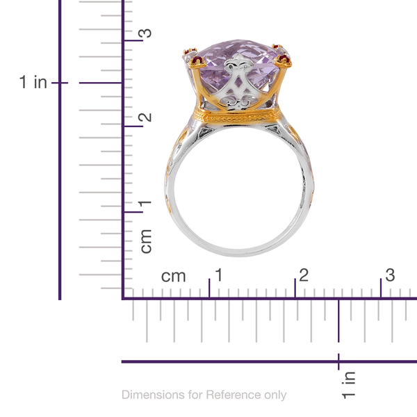 Designer Inspired-Checkerboard Cut Rose De France Amethyst (Cush), Ruby Ring in Rhodium Plated and Yellow Gold Overlay Sterling Silver 12.500 Ct.