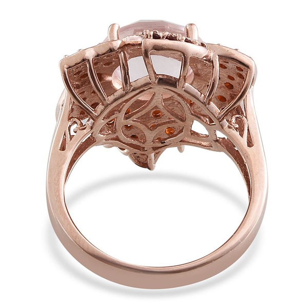 Stefy Rose Quartz (Rnd 5.50 Ct), Mozambique Garnet and Pink Sapphire Floral Ring in Rose Gold Overlay Sterling Silver 7.010 Ct.
