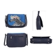 Set of 3 - Genuine Leather Crossbody Zebra Pattern Bag with Matching Coin Pouch and Gemstone Key Charm - Navy