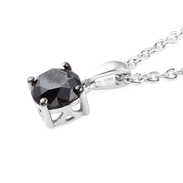 Black Diamond (Rnd) Solitaire Pendant With Chain (Size 18) in Platinum Overlay Sterling Silver 1.000 Ct