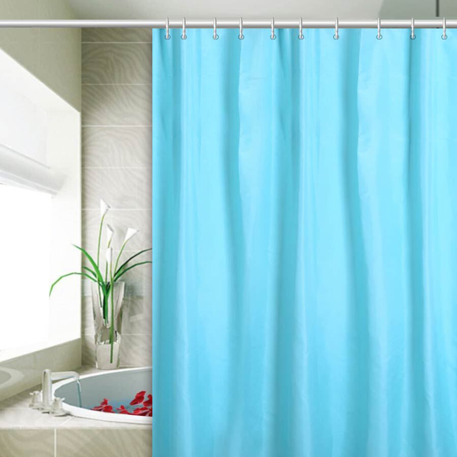 Turquoise Colour Waterproof Shower Curtain with 12 Hooks (180x180cm)