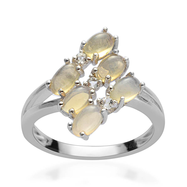 Ethiopian Welo Opal (Ovl), White Topaz Ring in Platinum Overlay Sterling Silver 1.080 Ct.