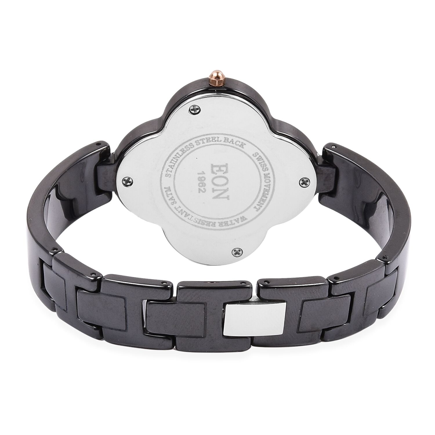 EON 1962 Diamond Swiss Movement Clover Black HighTech Ceramic Watch -30 Mts Water Resistance