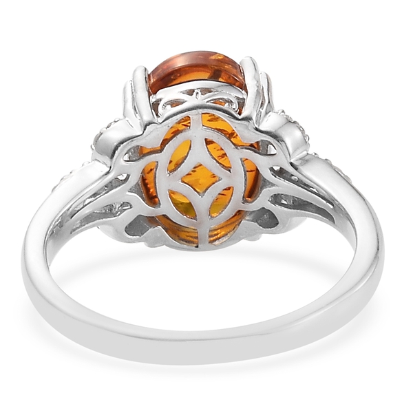 Baltic Amber (Ovl 2.00 Ct), Natural Cambodian Zircon Ring in Platinum Overlay Sterling Silver 2.250 Ct.