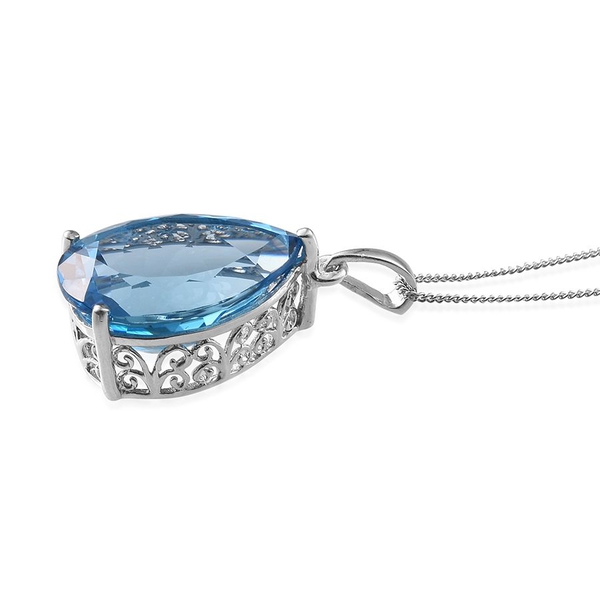 Electric Swiss Blue Topaz (Pear) Solitaire Pendant With Chain in Platinum Overlay Sterling Silver 18.000 Ct.