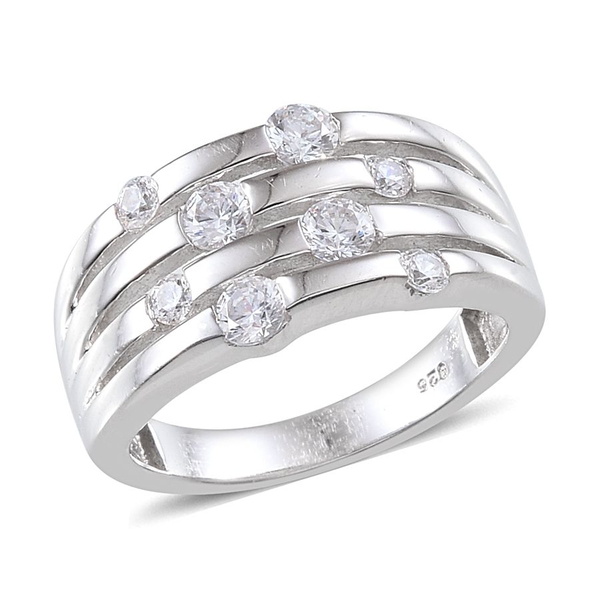 Lustro Stella - Platinum Overlay Sterling Silver (Rnd) Ring Made with Finest CZ 0.920 Ct.