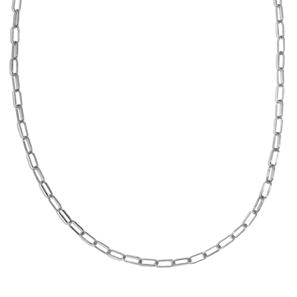 One Time Close Out Deal- Platinum Overlay Sterling Silver Paperclip Necklace (Size - 24) With T-Bar 