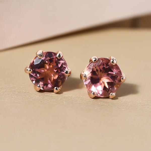 9K Rose Gold Tourmaline Stud Earrings (with Push Back) 1.67 Ct.