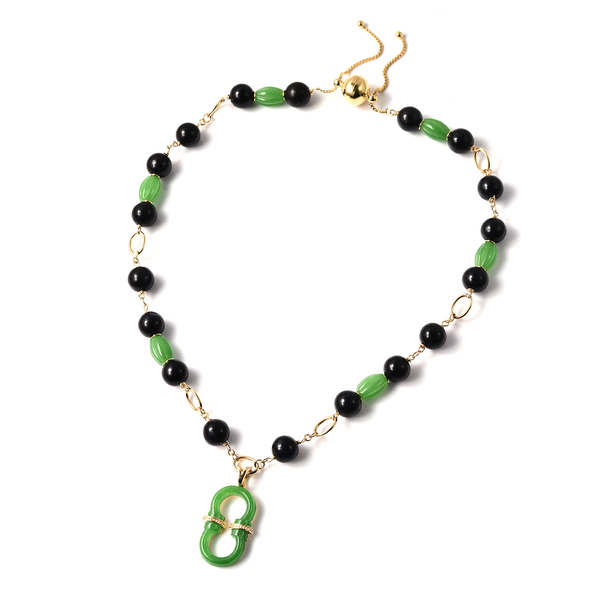 Green and Black Jade, Natural Cambodian Zircon Necklace (Size 20)  in Yellow Gold Overlay Sterling S