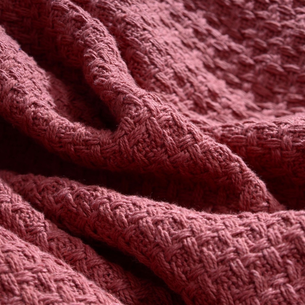 100% Cotton Red Colour Plaid with Fringes (Size 150x125 Cm)