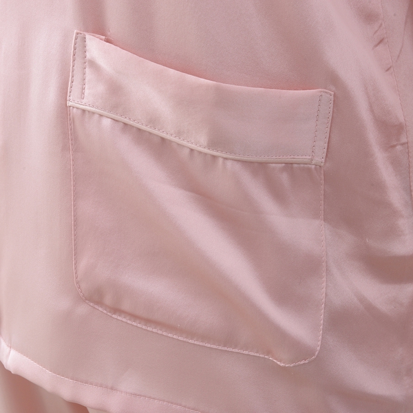 100% Mulberry Silk Pyjama Long Sleeves with Embroidery in Powder Pink Colour