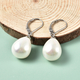White Shell Pearl Drop Lever Back Earrings in Rhodium Overlay Sterling Silver