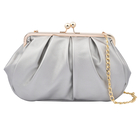 Clutch Bag with Metallic Lock and Long Chain Strap (Size 28x18x9Cm) - Silver