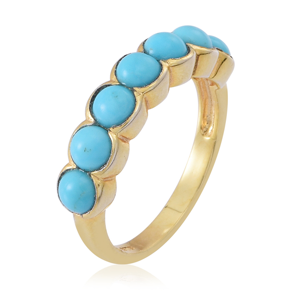 Arizona Sleeping Beauty Turquoise (Rnd) 7 Stone Ring in 14K Gold Overlay Sterling Silver Ring  1.250 Ct.