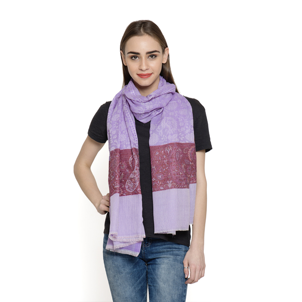 Limited Available - 88% Merino Wool and 12% Silk Lilac, Red and Multi Colour Shawl with Fringes (Siz