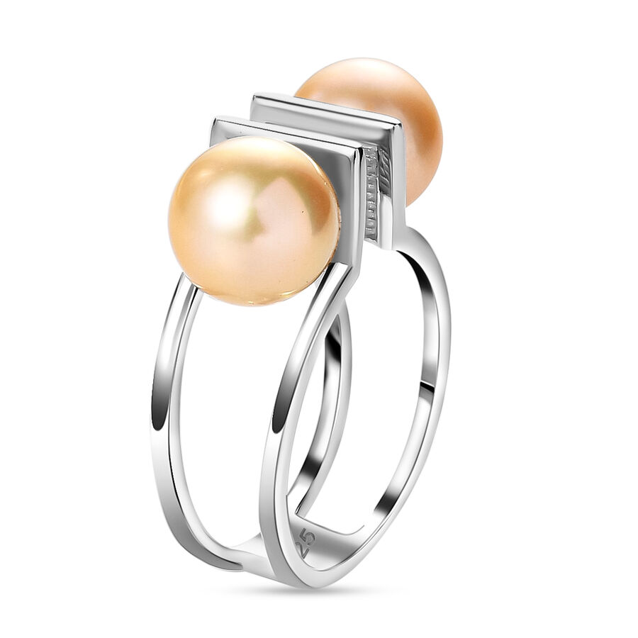 Golden South Sea Pearl Ring in Platinum Overlay Sterling Silver Golden South Sea Pearl Ring in Platinum Overlay Sterling Silver