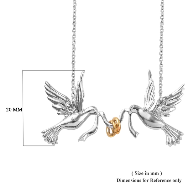 Platinum and Yellow Gold Overlay Sterling Silver Birds Necklace (Size 20), Silver wt 6.70 Gms.