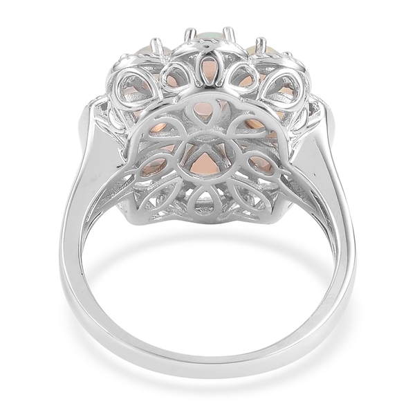 Ethiopian Welo Opal (Ovl) Flower Ring in Rhodium Plated Sterling Silver 2.910 Ct. Silver wt 6.50 Gms.