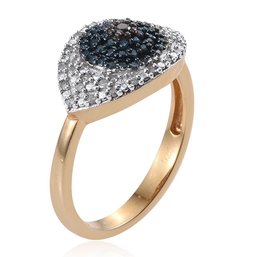 Black Diamond (Rnd), Blue and White Diamond Evil Eye Ring in 14K Gold Overlay Sterling Silver 0.350 Ct.