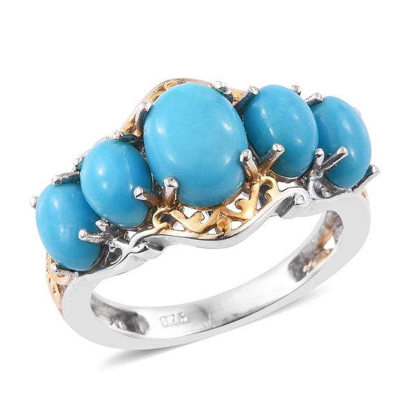 Arizona Sleeping Beauty Turquoise (Ovl 1.15 Ct) 5 Stone Ring in Platinum and Yellow Gold Overlay Ste