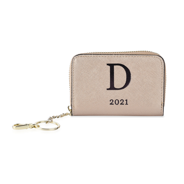 Genuine Leather Alphabet D Wallet with Engraved Message on Back Side (Size 11X7.5X2.5 Cm) - Gold
