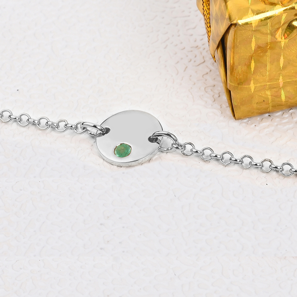 Kagem Zambian Emerald Bracelet (Size 7.5 with Extender) in Platinum Overlay Sterling Silver