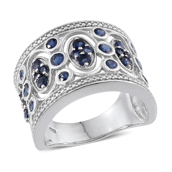 Kanchanaburi Blue Sapphire (Rnd) Ring in Platinum Overlay Sterling Silver 2.750 Ct. Silver wt 7.61 G