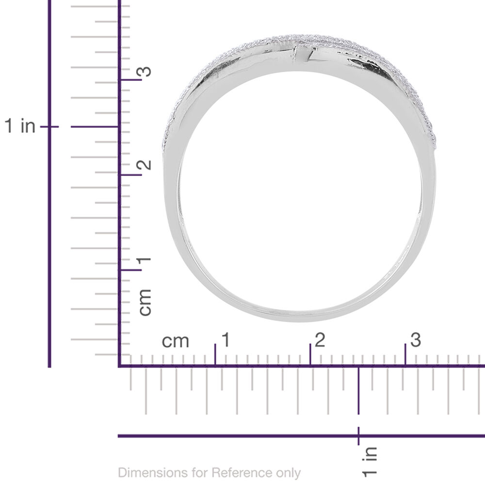 ELANZA AAA Simulated White Diamond (Bgt) Criss Cross Ring in Rhodium Plated Sterling Silver, Silver wt 5.00 Gms. Number of Simulated Diamonds 121