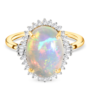 9K Yellow Gold AAA Ethiopian Welo Opal and Diamond Ring 4.20 Ct.