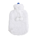 Set of 2 Hot Water Bottles with Faux Fur Cover (Size 33x20 Cm) - White & Grey