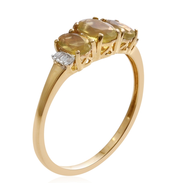 9K Y Gold Natural Canary Opal (Ovl 0.60 Ct), Diamond Ring 1.250 Ct.