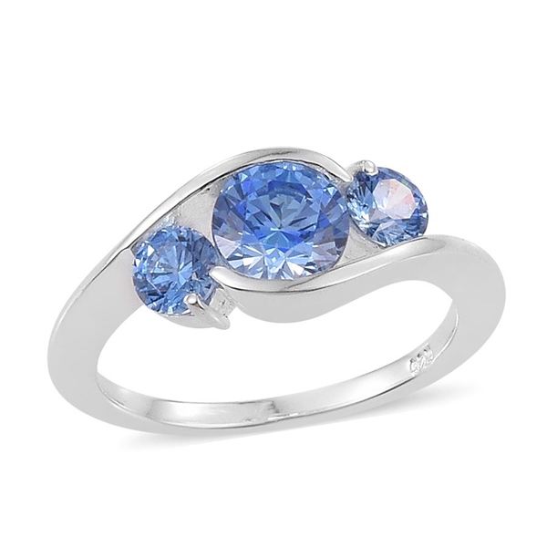 Lustro Stella - Sterling Silver (Rnd) 3 Stone Ring Made with Blue  ZIRCONIA