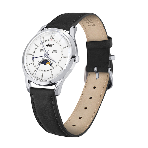 Henry London Edgware Unisex White Dial 3 ATM Water Resistant Watch with Black Colour Leather Strap