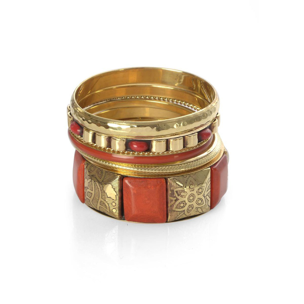 Jewels of India Handicraft Set of 6 Enamel Bangle (Size 7.5) in Gold Tone