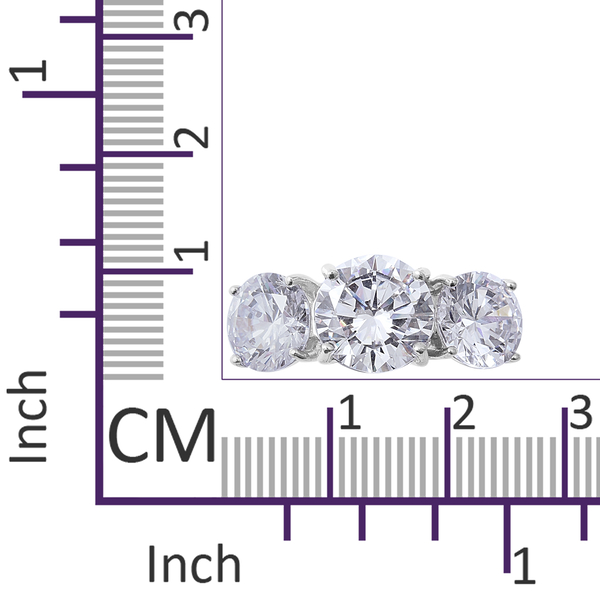 ELANZA Simulated Diamond (Rnd) Trilogy Ring in Rhodium Overlay Sterling Silver