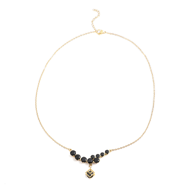 2 Piece Set - Simulated Black Spinel Necklace (Size 20 with 2 inch Extender) and Earrings (with Push Back) in Yellow Gold Colour